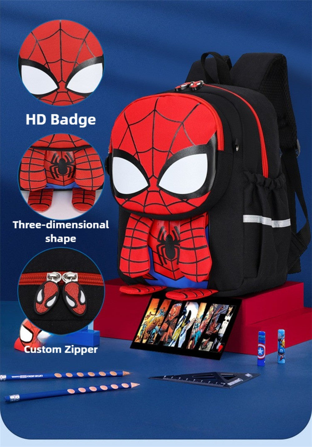 Mochila Infantil Escolar de Capitão América Homem Aranha Homem de Ferro Fofa Desenho Animado para Meninos Leve para Jardim de Infância