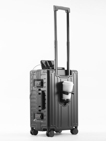 All Aluminum-magnesium Suitcase Front Opening Rolling Luggage with USB Charging Plug TSA Lock Trolley Case 20" Boarding Travel