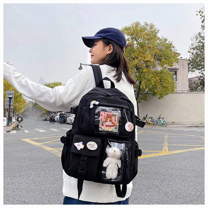 Mochila Feminina Fofa Desenho Animado Moda Adolescente Estudante Mochila Escolar Adorável Bolsa Feminina Mochila Escolar Versátil para Meninas