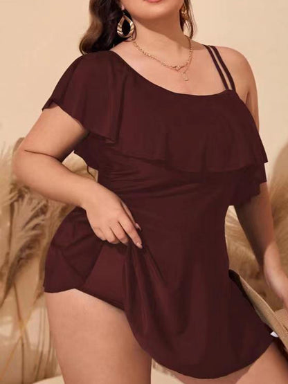 VigoJany 2025 Black Tankini Swimwear Women Plus Size Two Pieces Swimsuit Ladies Big One Shoulder Ruffle Tankini Bathing Suit