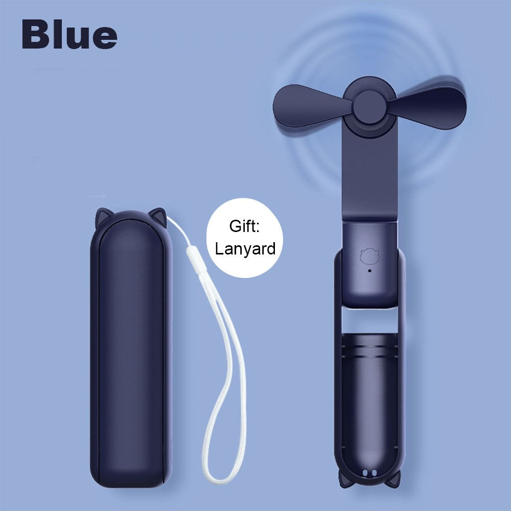 Portable Fan 2000mAh USB Rechargeable 3 Speed Mini Handheld Foldable Fan Hand Held Small Pocket Travel Fan with Handy Power Bank