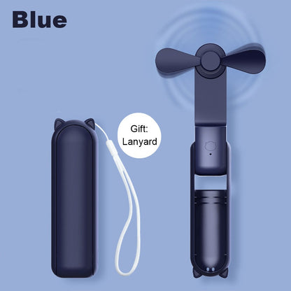 Portable Fan 2000mAh USB Rechargeable 3 Speed Mini Handheld Foldable Fan Hand Held Small Pocket Travel Fan with Handy Power Bank