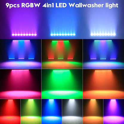 4PCS 9LEDs RGBW 4IN1 DMX Wall Wash Lamp DJ Disco Party Stage Light Effect for Concert Wedding Theater Xmas Live Show Bar Club