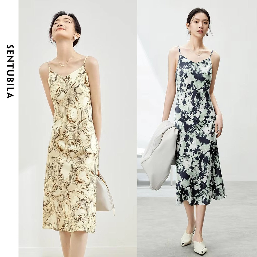 SENTUBILA Midi Print Slip Dresses Women 2025 Spring Summer Korean Fashion Sundre