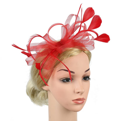 Chapéu Fascinator Feminino Chique Coquetel Casamento Festa Igreja Acessório de Cabelo Moda Pena Grampo de Cabelo Noiva