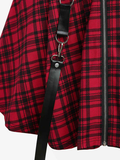 ROSEGAL Plus Size Plaid Print Suspender Skirt Women's Unique Vintage Style Zip up Skirts