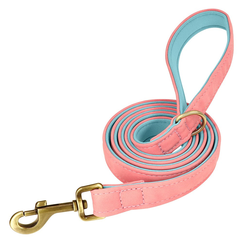 Conjunto Personalizado de Coleira e Guia de Couro para Cães Coleira de Couro Acolchoada Macia para Cães de Pequeno, Médio e Grande Porte com Placa de Identificação Grátis
