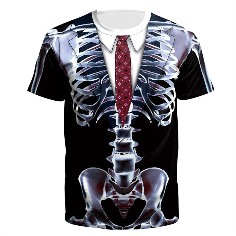 Halloween Skeleton T Shirt For Men Funny 3D Printed Tuxedo T-Shirt Cosplay Costume Suit Tie Tee Shirt Tops Kids Short Sleeves