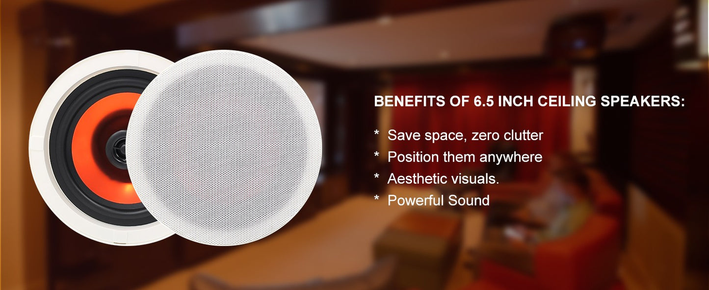 Herdio 2PCS 6,5 polegadas Áudio Doméstico 300W Alto-falante de Teto Bluetooth Sistema de Som Embutido para Casa Cozinha Quarto Banheiro