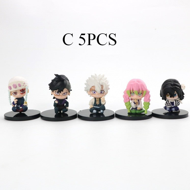 5pcs Conjunto Q Versão Demon Slayer Boneca Fantasma Sentada Tanjiro Nidouzi Inosuke Zenitsu Figura de Ação Modelo de Filme Presente de Brinquedo para Meninos