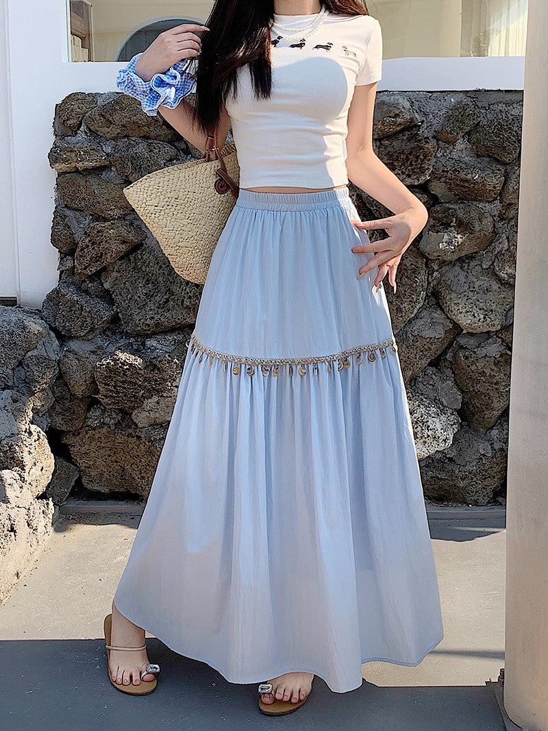 Casual High Waist Chic Pleated Skirts Korean Fashion bohemian dress Basics A-line Plus Size Clothing