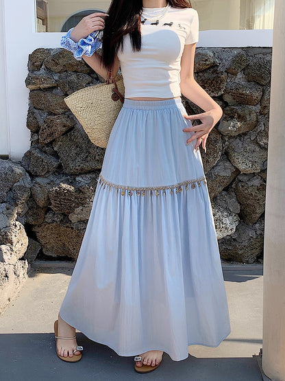 Casual High Waist Chic Pleated Skirts Korean Fashion bohemian dress Basics A-line Plus Size Clothing