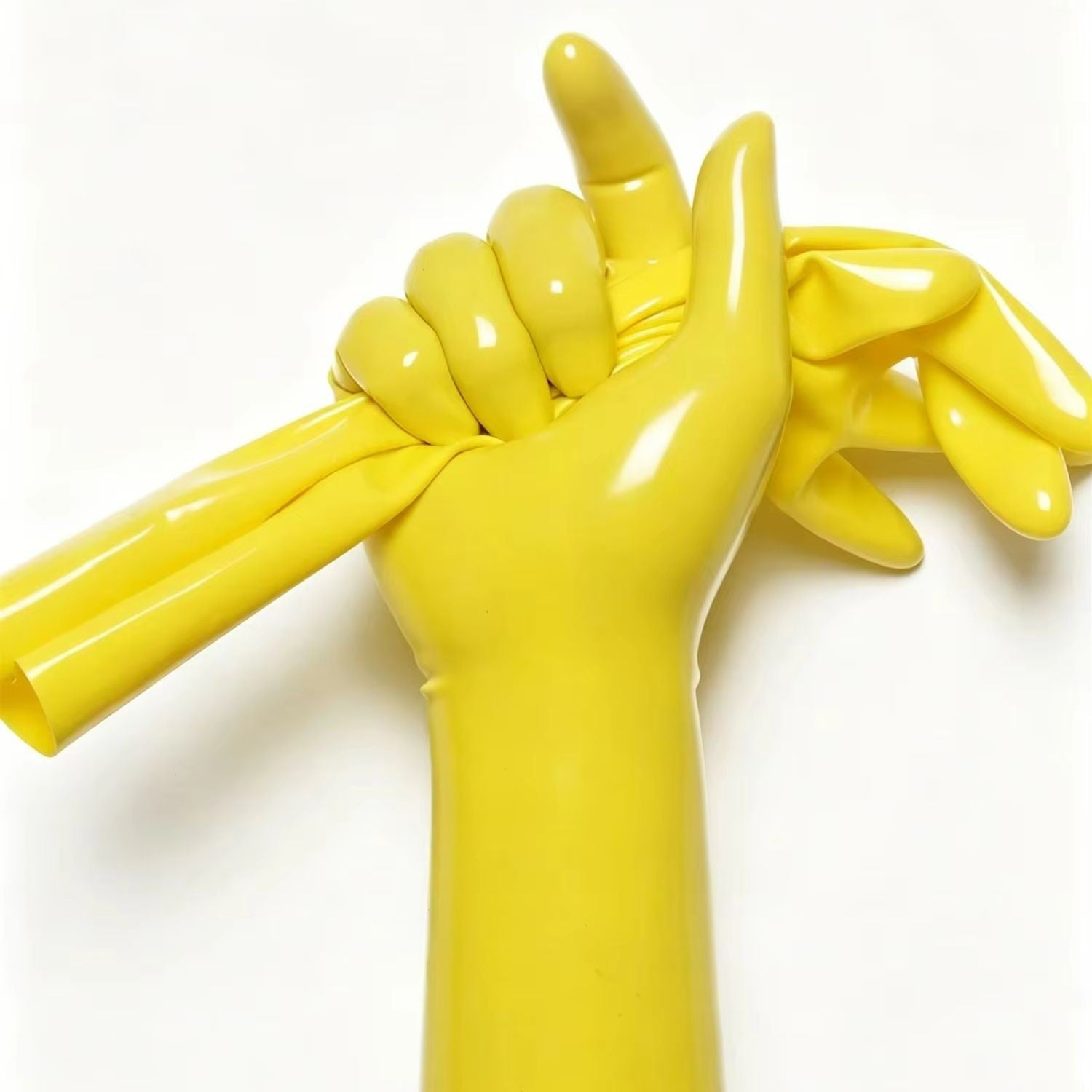 Yellow Glossy  colorful Wet Look Short Gloves Stretchy Full Finger Handmade