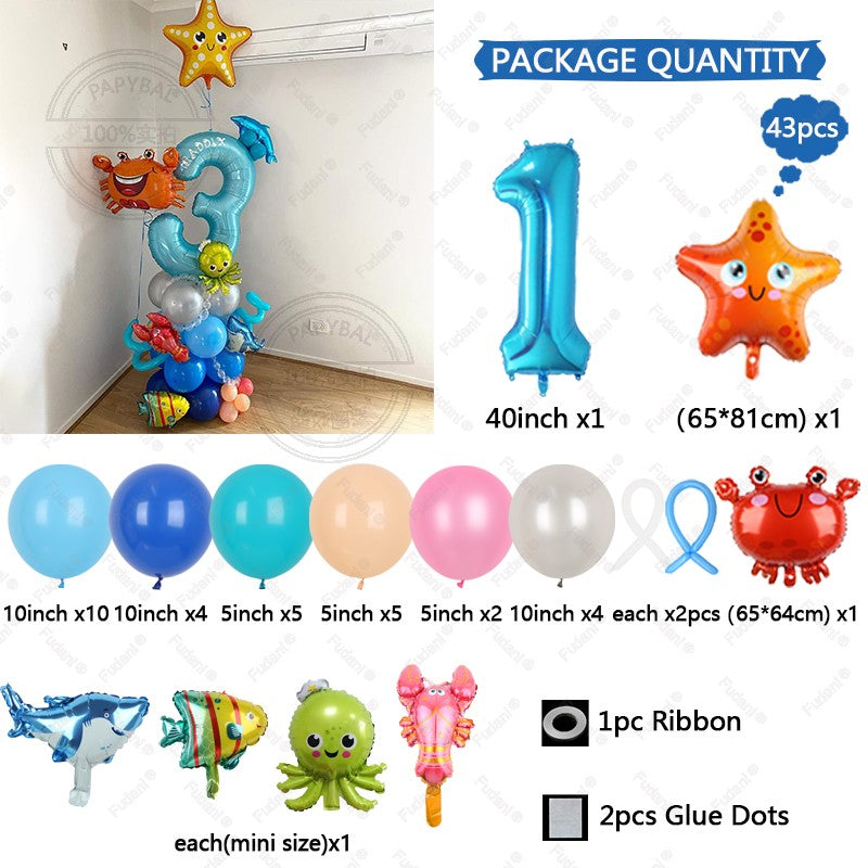 43Pcs Sea World Ocean Animal Balloons Set Birthday Party Decorations Kids Baby Shower Boy Under The Sea Party Supplies 2025