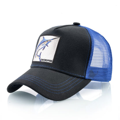 Breathable Mesh Baseball Caps Men Women Outdoor Causal Beach Visor Hats Fashion Snapback Trucker Cap With Swordfish Patch Bones