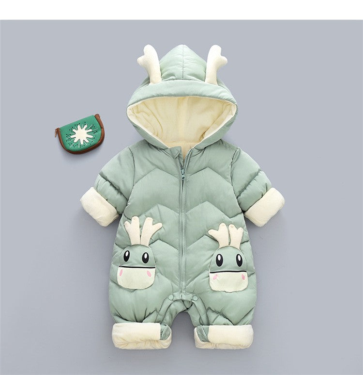 OLEKID 2025 Baby Winter Snowsuit Plus Velvet Thick Baby Boys Jumpsuit 0-2 Years Newborn Romper Baby Girls Overalls Toddler Coat