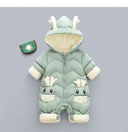 OLEKID 2025 Baby Winter Snowsuit Plus Velvet Thick Baby Boys Jumpsuit 0-2 Years Newborn Romper Baby Girls Overalls Toddler Coat