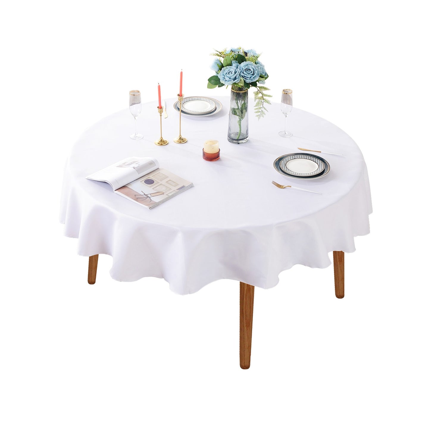 Round Tablecloths White Wedding Table Cloth Satin Solid Color Table Covers Hotel Wedding Birthday Dining Table Decoration