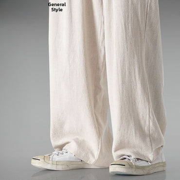 Summer Large Size Linen Cotton Wide Leg Pants Men Casual Comfortable Loose Fit Straight Leg Trousers Long Pants