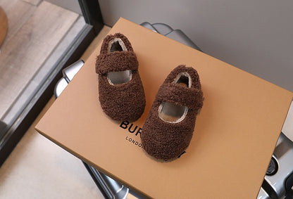 Children Fur Shoes 2024 Winter Kids Warm Plush Shoes For Girl Flat Loafers Moccasins Girls Casual Shoes Khaki, Beige