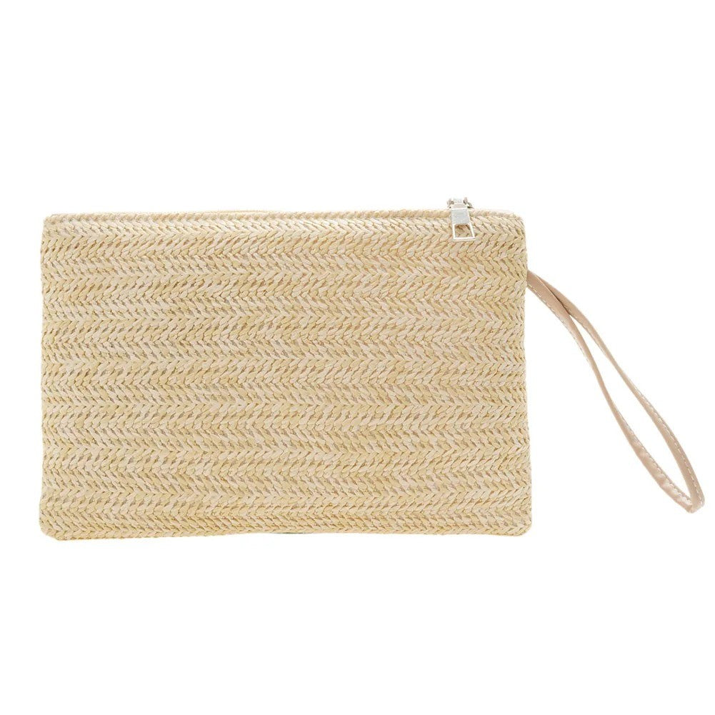 Boho Elegant Straw Handbag Beach Clutch Women's Beach Woven Clutch Purse Solid Colour