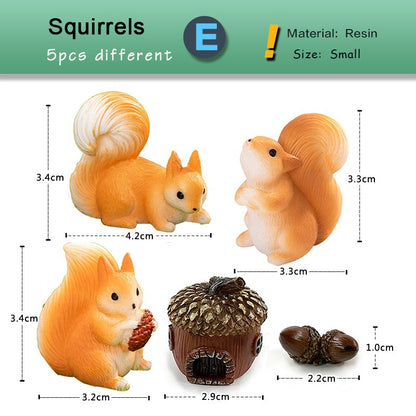 Squirrel Pine cone Leaf Figurine Cartoon Simulated Animal Model Resin Craft Home Miniature Fairy Garden Decoration Accessories
