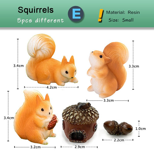 Squirrel Pine cone Leaf Figurine Cartoon Simulated Animal Model Resin Craft Home Miniature Fairy Garden Decoration Accessories