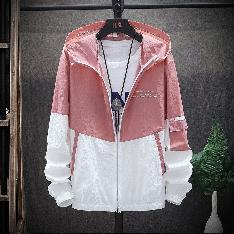 Summer Men's Sun Protection Shirt Thin Quick Drying Hood Windproof Jacket Breathable Letter Print Casual and Versatile Cardigan