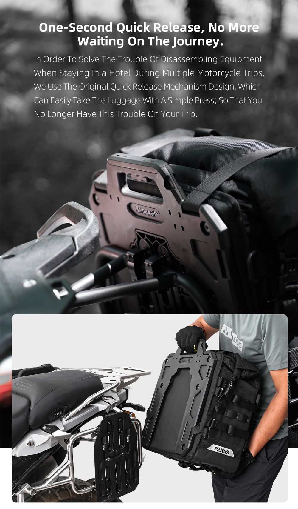 Rhinowalk Motorcycle Side Bag Quick Release Waterproof 35L Anti-Theft With Lock Hole For BMW R1300GS  R1250GS R1200GS S1000XR