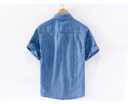 Men Denim Shirt , Thin Summer Half Sleeve Casual Top, Loose Trendy Handsome Short Sleeve ?Camping Denim Short Sleeve Jacket