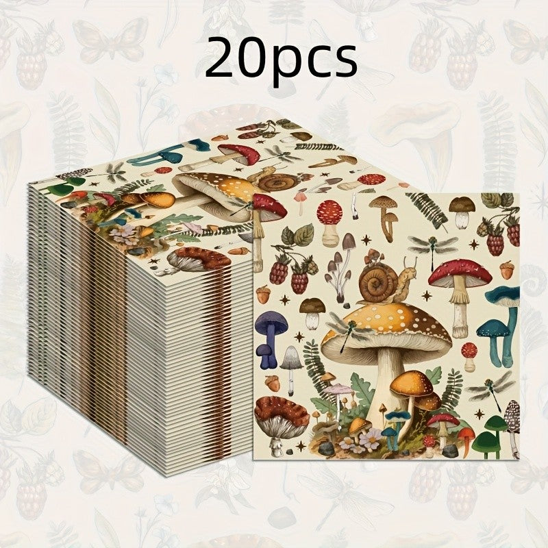20/40 pcs Mushroom and Snail - Themed Disposable Napkins - 2 - Ply Paper, Suitable for Weddings, Birthdays and Celebrations
