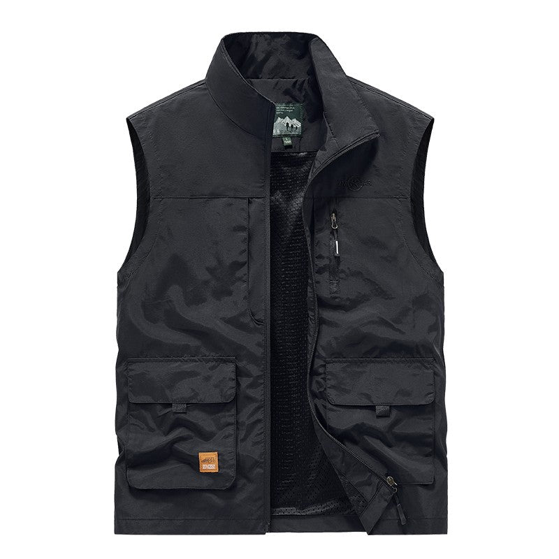 Colete Masculino de Pesca Casual Acolchoado Confortável para o Outono e Primavera, Cor Sólida, Sem Mangas, Para Homens, Corta-Vento