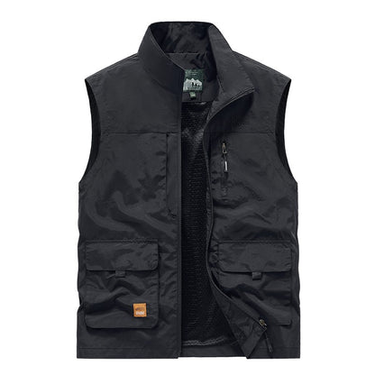 Colete Masculino de Pesca Casual Acolchoado Confortável para o Outono e Primavera, Cor Sólida, Sem Mangas, Para Homens, Corta-Vento