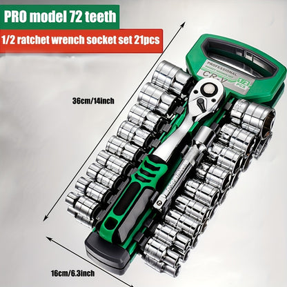 Jogo de Soquetes 72 Peças 1/4"-3/8"-1/2", Chave Catraca Compacta para Reparo Automotivo e Mecânico