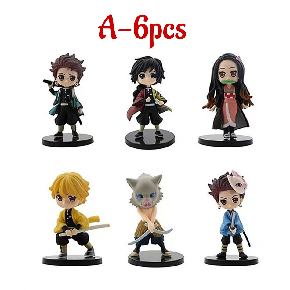 BANDAI Q Posket Boneco Atacado Demon Slayer Mini Estatueta 6pçs/12pçs/Conjuntos Kimetsu No Yaiba Pequenos Bonecos de PVC Decoração de Mesa