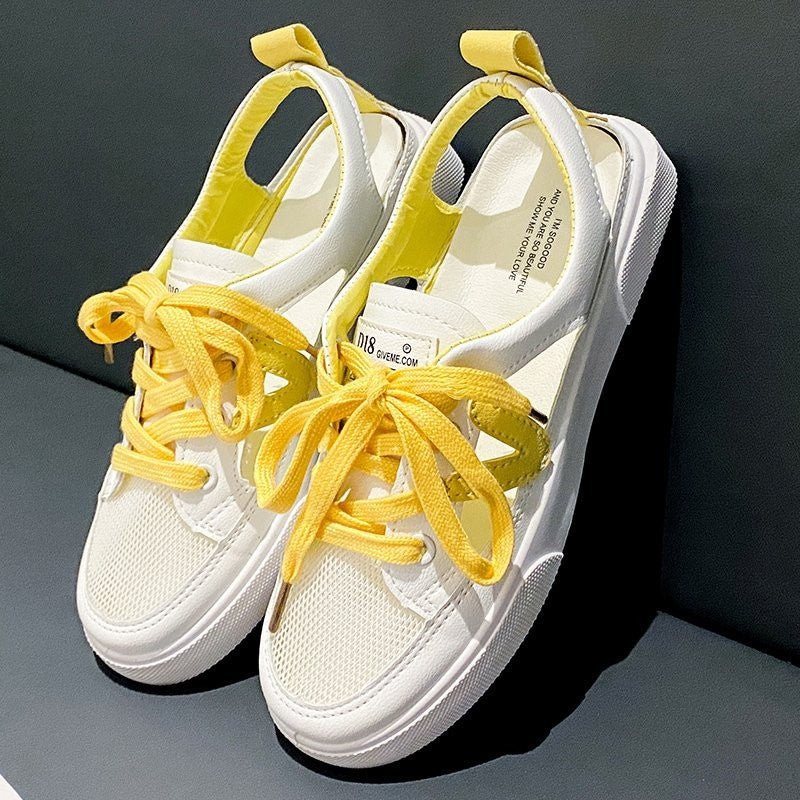 2024 Women's Summer New Fashion Round Head Matching Color Tie Women's Sandals Casual Flat Everything Sports Women Sandals