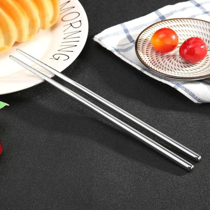1/5 Pair Portable Metal Chopsticks Non-slip Stainless Steel Chop Sticks Reusable Food Sticks Sushi Baguette Tableware Tool