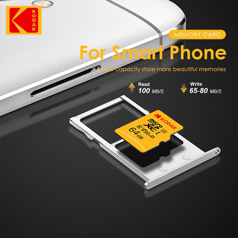 Original Cartão Micro SD Kodak 64GB Classe 10 Cartão de Memória de Alta Velocidade 32GB Atacado Cartão U3 Smartphone Tablet Câmera GoPro
