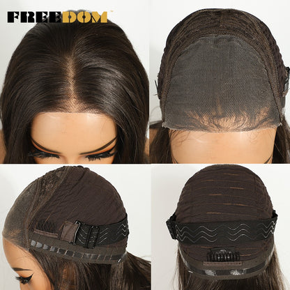 FREEDOM Perucas de Renda Sintéticas Frontais para Mulheres 20 Polegadas Ombré Loira Ondulada em Camadas Peruca 6X4 Pré-aparada Pronta para Usar Perucas de Renda sem Cola