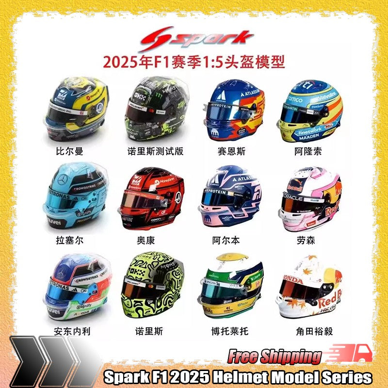 Novo estoque Spark 1:5 F1 2025 Série de Capacetes Norris Mcl39 Simulação Resina Modelo em Miniatura Brinquedos Personalizados Presente Coleção Ornamento