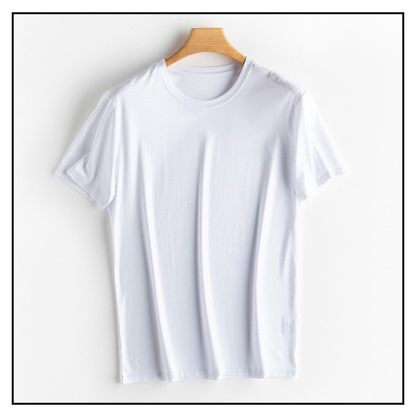 SuyaDream Mens Solid Tee Cotton Silk Blend Plain O neck Short Sleeved Cozy T Shirts 2025 Summer Simple Chic Top White Black