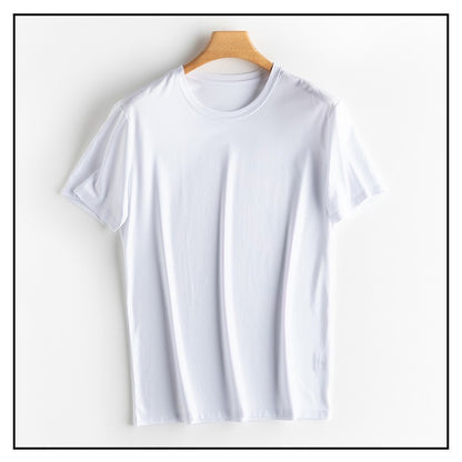 SuyaDream Mens Solid Tee Cotton Silk Blend Plain O neck Short Sleeved Cozy T Shirts 2025 Summer Simple Chic Top White Black