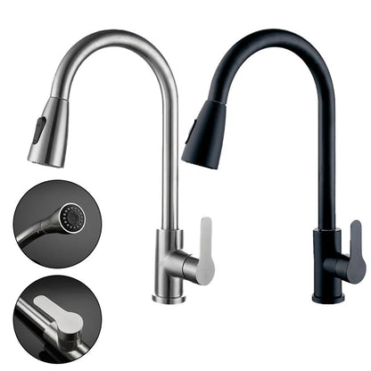 Kitchen Faucets Brushed Nickel Pull Out Kitchen Sink Water Tap Deck Mounted Mixer Stream Sprayer Head Hot Cold Taps Sliver