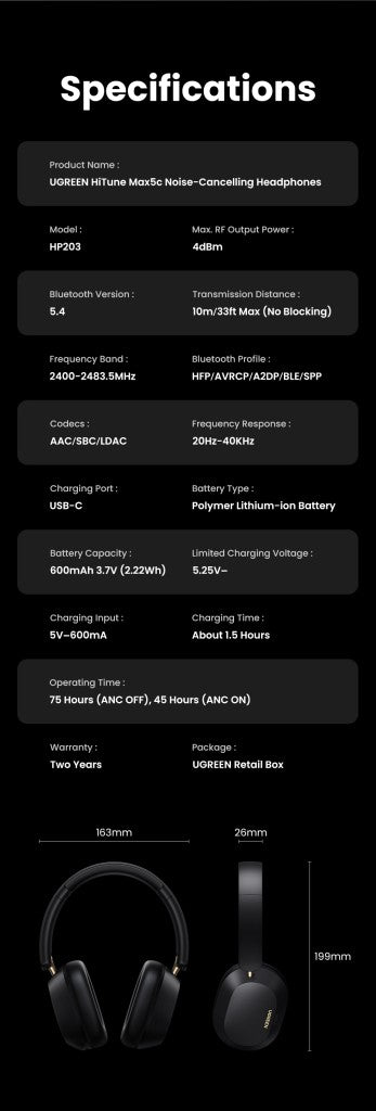 Choice Wireless Bluetooth Headphones 43dB Hybrid Active Noise Cancellation Hi-Res LDAC 75H Spatial Audio Headset Earphones