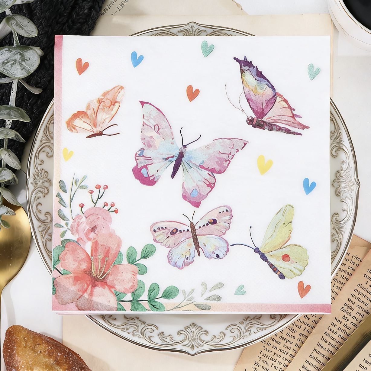 20 colored printed butterfly napkins per pack, disposable napkins for hotel parties, wedding anniversaries