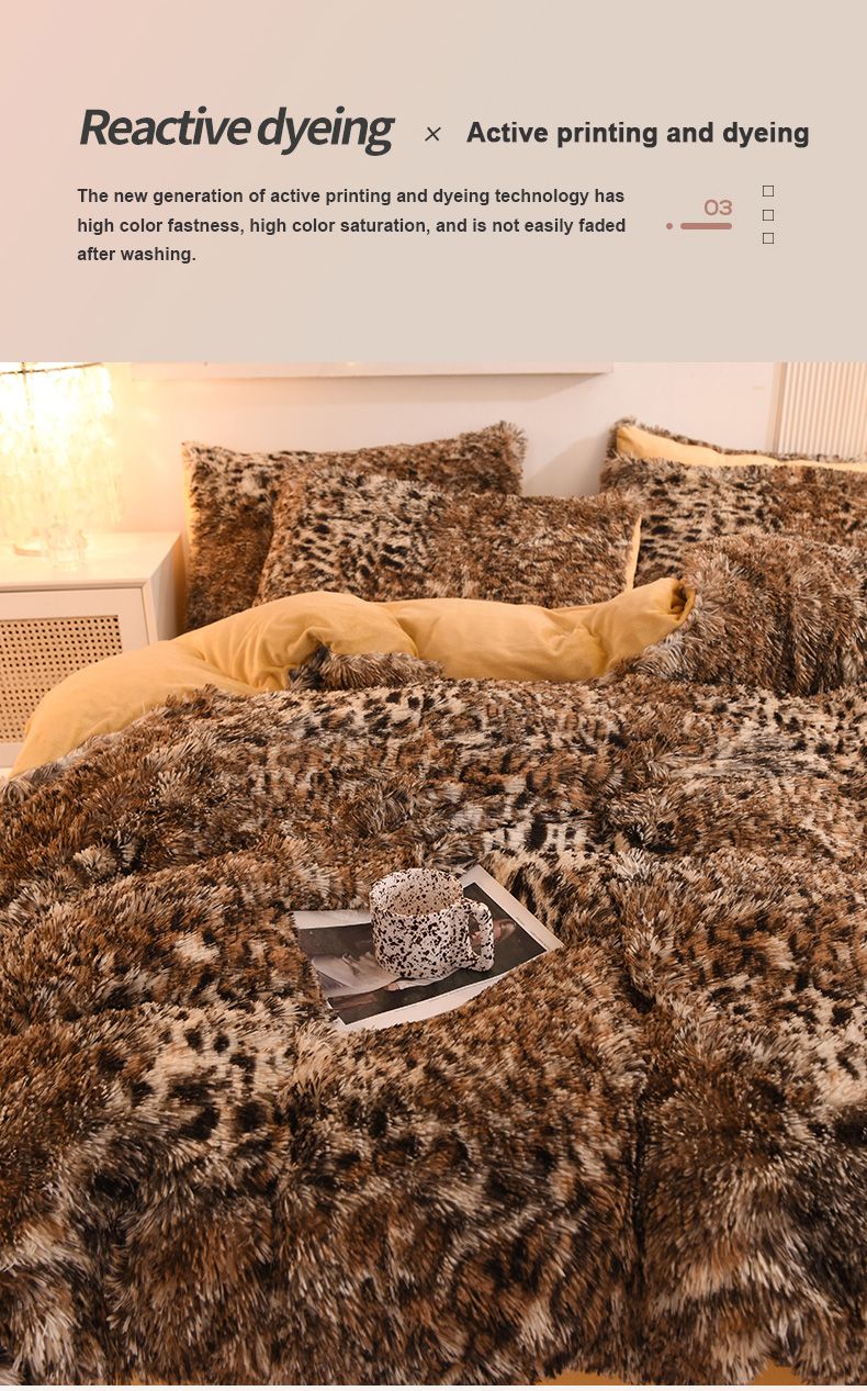 3pcs Luxurious Leopard Print Faux Fur Plush Duvet Cover Set - Ultra-Soft, Warm, and Fluffy Shaggy Design with Zipper Closure - I