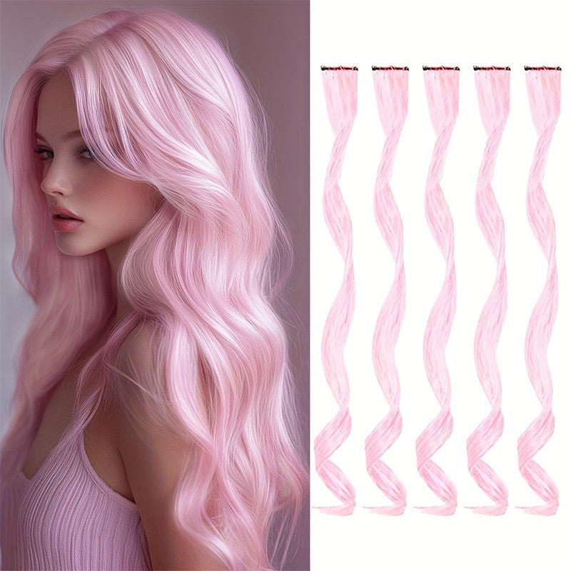 5pcs Colorful Curly Wavy Hair Extensions 18 inch Synthetic Wave Clip-In Hairpieces for Women Cosplay Christmas & New Year Gifts
