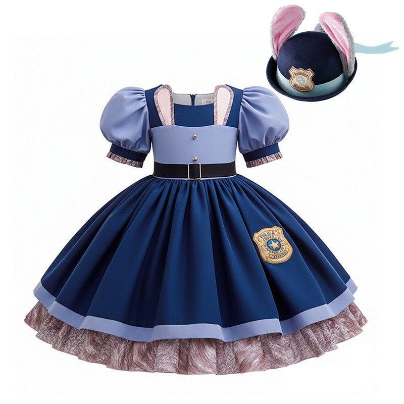 Kids Girls Cute Rabbit Police Officer Fancy Costume Dress Outfit for Halloween Cosplay Birthday Purim Carnival Stage Party Wear