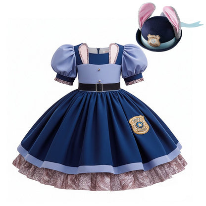 Kids Girls Cute Rabbit Police Officer Fancy Costume Dress Outfit for Halloween Cosplay Birthday Purim Carnival Stage Party Wear