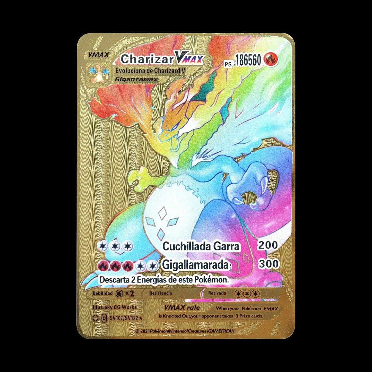 Pokémon 183200 Pontos Alto HP Cartas de Metal Douradas Pretas Inglês Francês Vmax Mega GX Coleção de Cards Charizard Pikachu Mewtwo